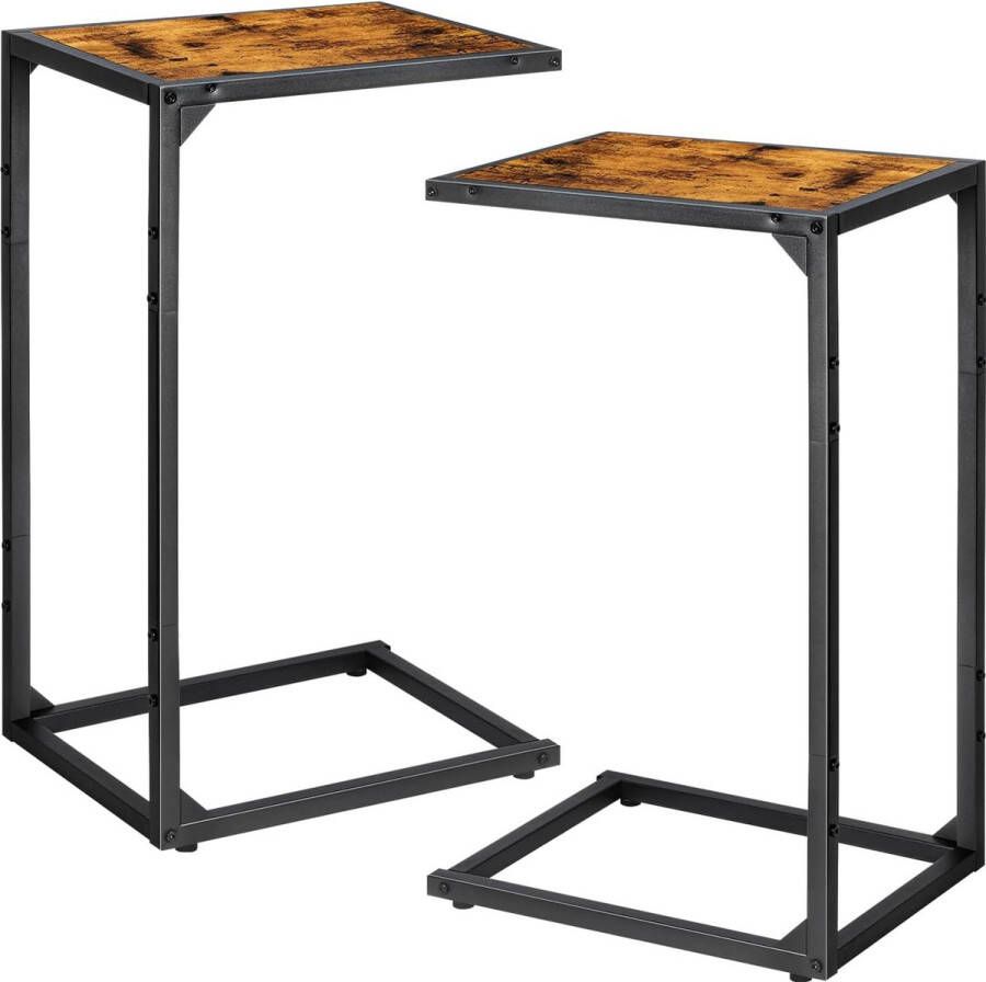 Bijzettafel C-vorm koffietafel salontafel nachtkastje bedtafel laptoptafel frame van metaal tafelblad van hout