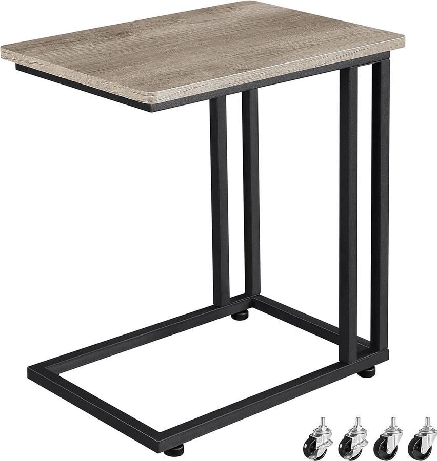 Bijzettafel C-vorm mobiele koffietafel banktafel op wielen woonkamertafel onder de bank industrieel design voor koffie en laptop 50 x 35 x 59 5 cm grijs