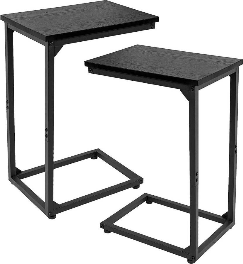 Bijzettafel Set van 2 C-vormige banktafel houten salontafel kleine salontafel in hoogte verstelbaar bijzettafels woonkamer met metalen frame bedtafel set van 2 voor koffie en laptop