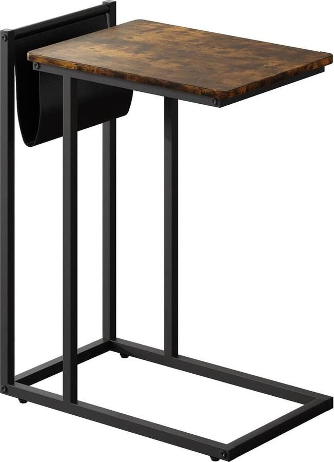 Bijzettafel C-vormige banktafel met opbergruimte verrijdbare salontafel woonkamertafel met metalen frame salontafel voor koffie en laptop 35 x 55 x 68 cm industrieel design vintage bruin