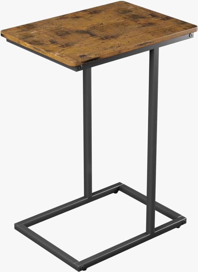 Bijzettafel C-vormige banktafel mobiele salontafel woonkamertafel met metalen frame salontafel voor koffie en laptop 35 x 48 x 68 cm industrieel design vintage bruin