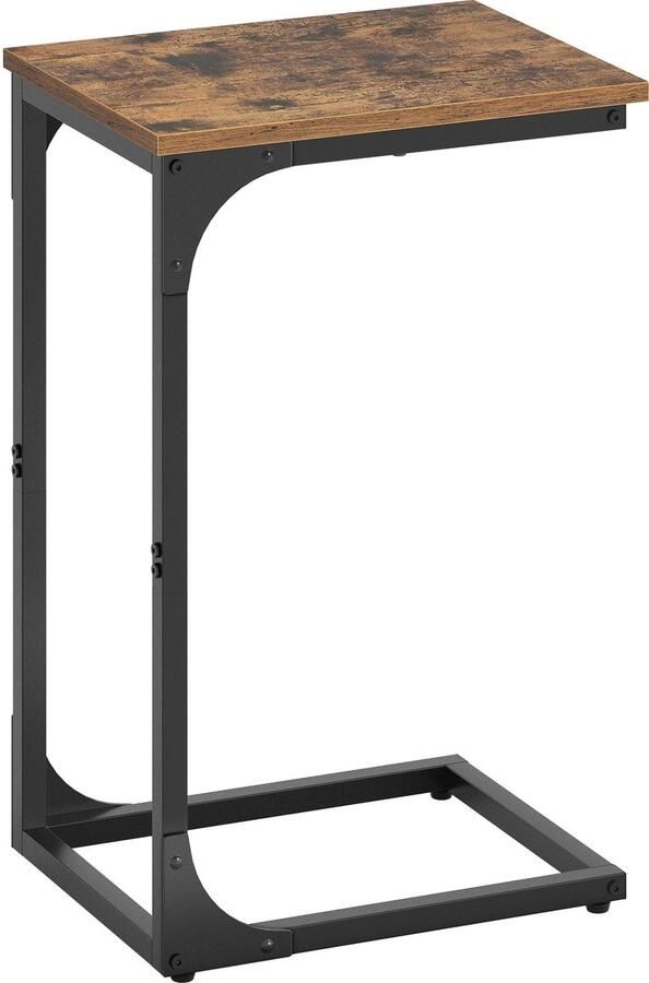 Bijzettafel C-vormige bijzettafel salontafel nachtkastje. Stevig en duurzaam metalen frame modern en stijlvol design. Geschikt voor woonkamer slaapkamer of naast het bed. 30 x 40 x 62 cm bruin + zwart