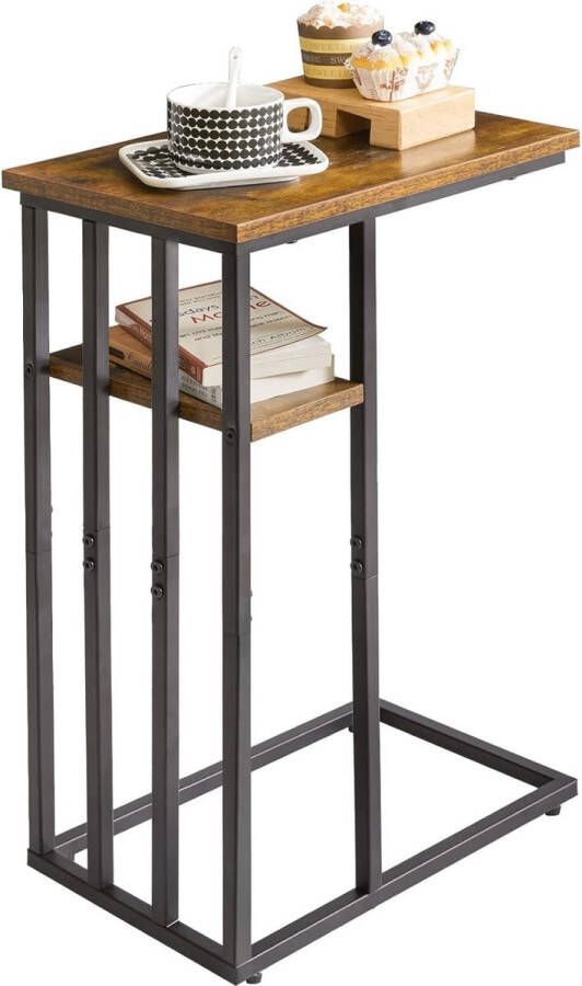 Bijzettafel C-vormige laptop tafel Kleine sofa tafel met wielen Woonkamertafel met metalen frame Industrieel design