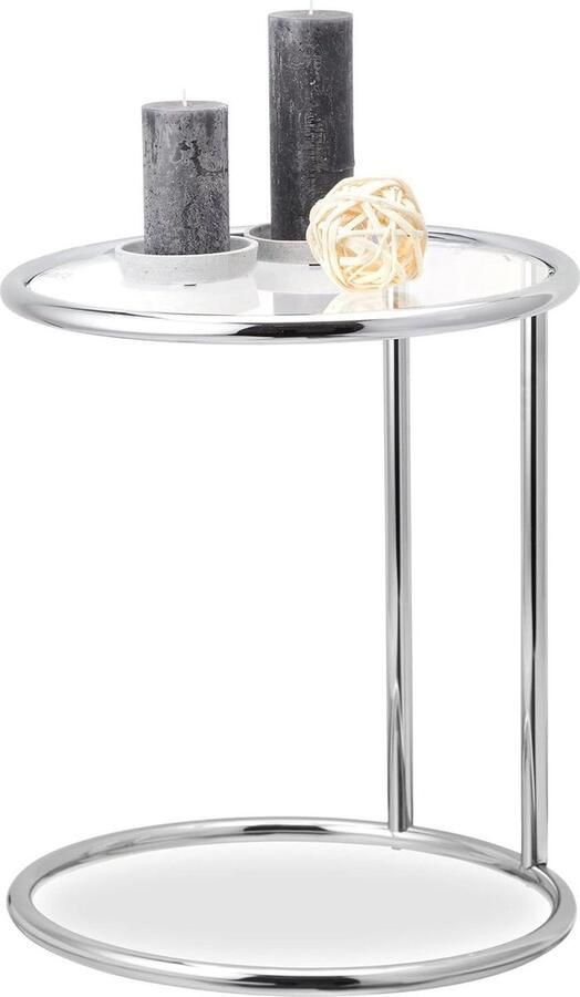 Bijzettafel Decoratie Rond Metalen Frame Glazen Tafel Woonkamer HxØ 53x45 cm Zilver