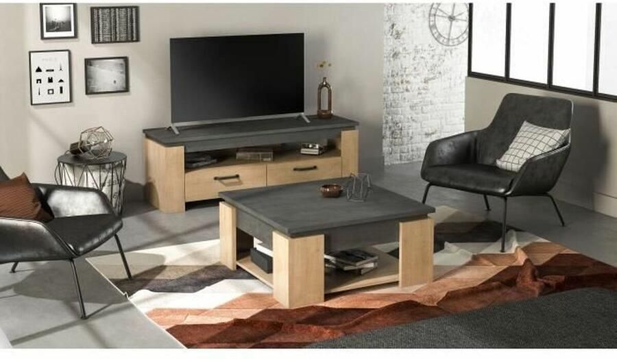 Demeyre AUSTIN vierkante salontafel Hamilton en Sidewalk eiken decor L 80 x D 80 x H 37 2 cm DEMEYERE