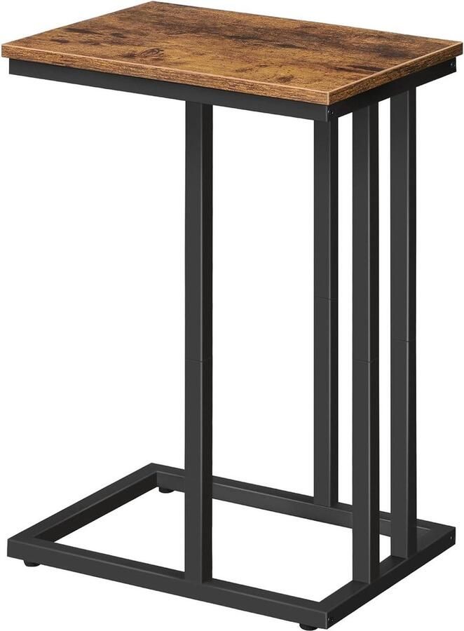 Bijzettafel salontafel kleine koffietafel verstelbare voeten donkerbruin industrieel design eenvoudig monteren HOOBRO EBF02SF01