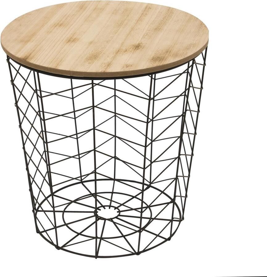 Bijzettafel en draadmand in één met deksel Ø 38 5 x 40 cm Bijzettafel zwart Draadmand metaal