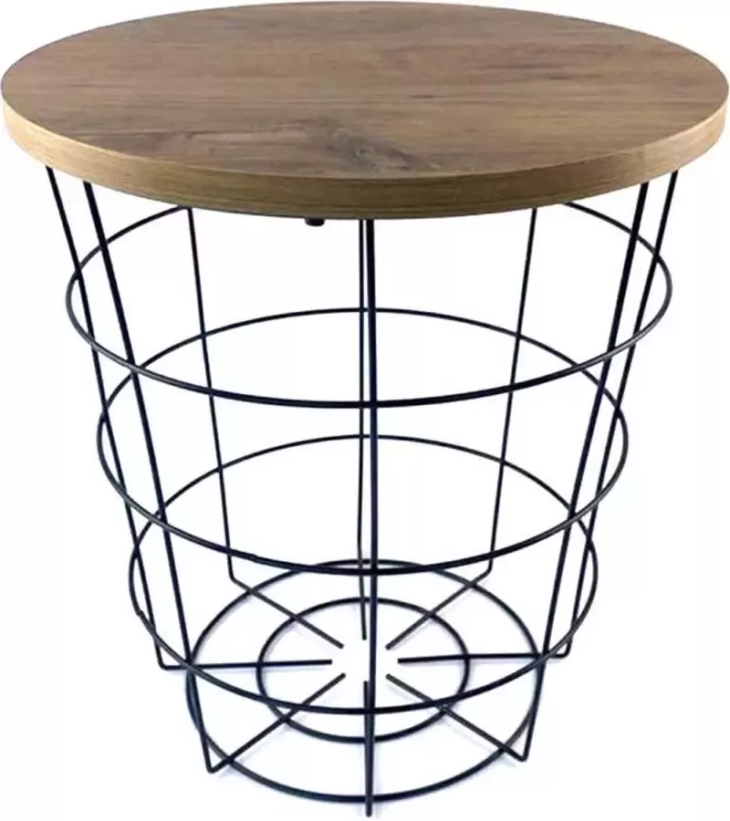 Bijzettafel en draadmand in één met deksel Ø 38 5 x 40 cm Bijzettafel zwart Draadmand metaal - Foto 2