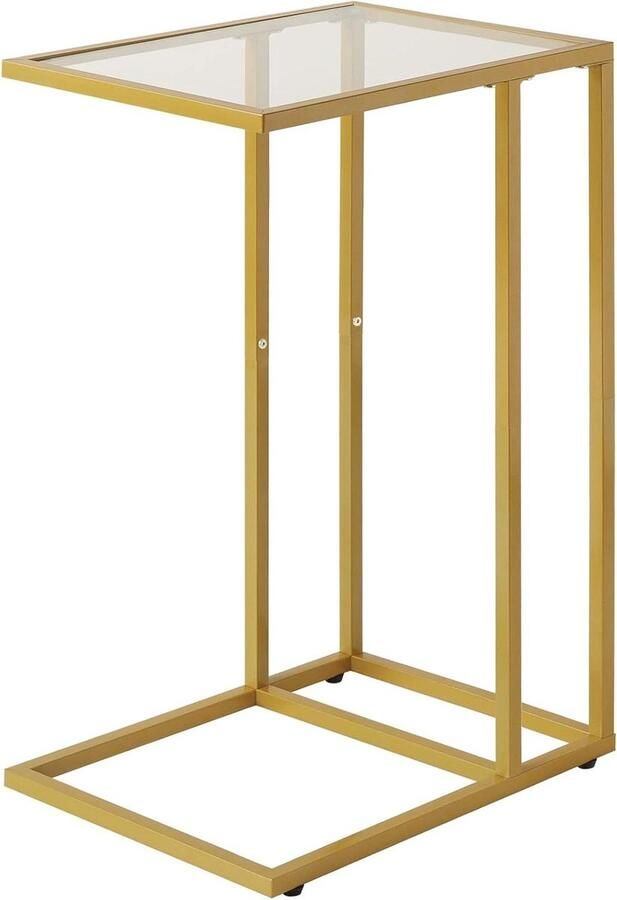 Bijzettafel gehard glas goudkleurig metalen frame Laptoptafel verzorgingstafel HGD001G