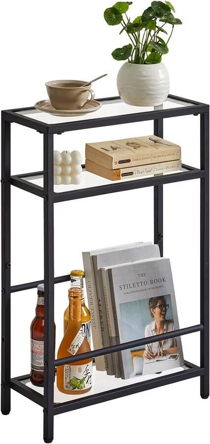 Smalle bijzettafel met opbergplank Modern ontwerp voor kleine ruimtes Zwart