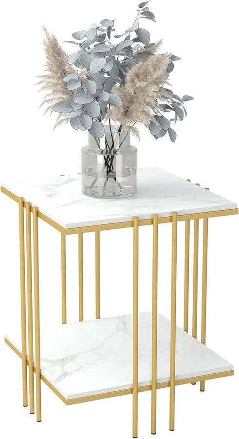 Bijzettafel goud marmer stijlvolle salontafel 1 stuk goud en wit metaal en marmer 44 5 x 44 5 x 55 5 cm