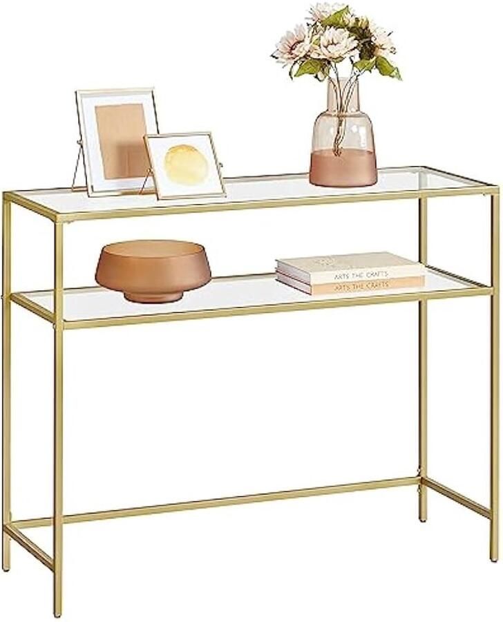 Corenia Bijzettafel Haltafel Smalle Console Woonkamer 100 cm x 35 cm x 80 cm Goud
