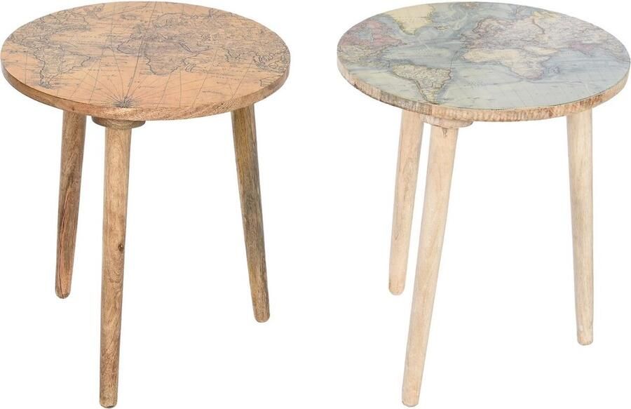 Bijzettafel Home ESPRIT Wit Lichtbruin Mangohout 40 x 40 x 47 5 cm (2 Stuks)