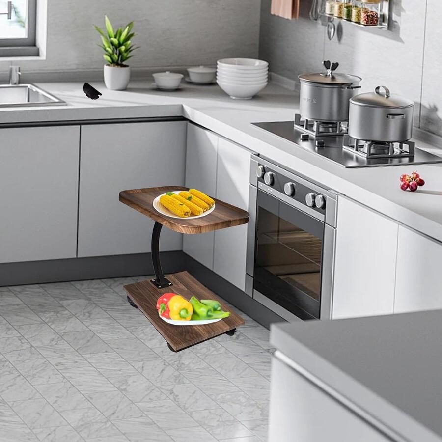 Bijzettafel hout met wieltjes salontafel hout C-vormige steun volume: 30 x 40 x 58 cm houtlook 4 wielen (2 met rem) bijzettafels voor woonkamer banken