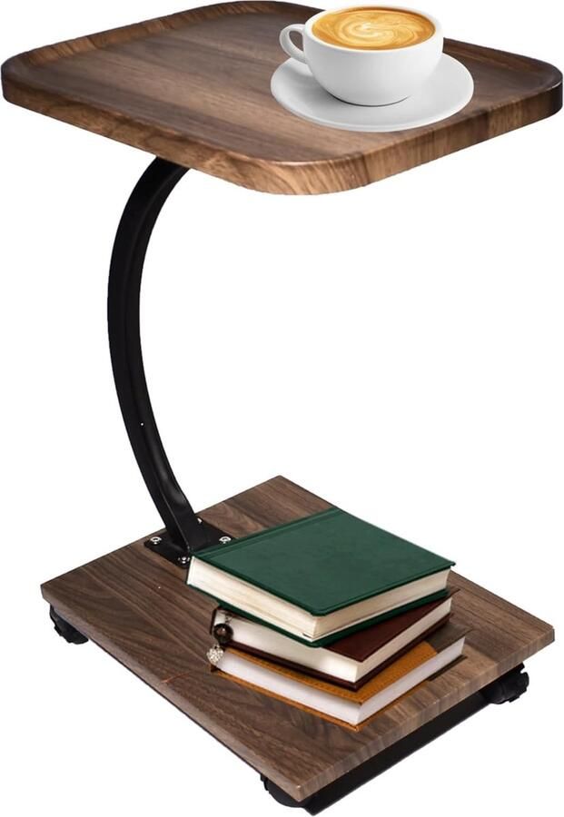 Bijzettafel hout met wieltjes salontafel hout C-vormige steun volume: 30 x 40 x 58 cm houtlook 4 wielen (2 met rem) bijzettafels voor woonkamer banken