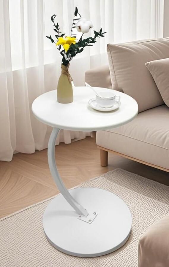 Retadou Bijzettafel hout wit salontafel rond C-vormige steun tafelblad diameter 40 cm mooie notenhoutlook bijzettafels voor woonkamer banken bergtafel