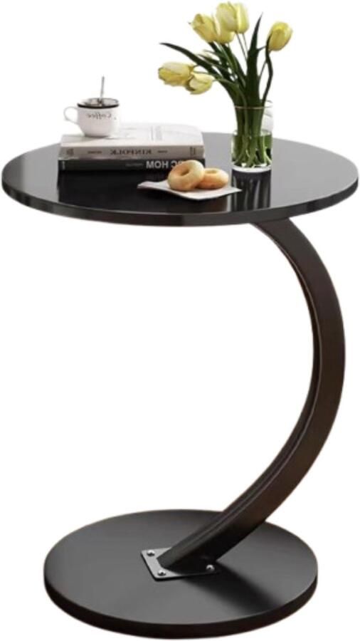 Retadou Bijzettafel hout zwart salontafel rond C-vormige steun tafelblad diameter 40 cm mooie notenhoutlook bijzettafels voor woonkamer banken bergtafel