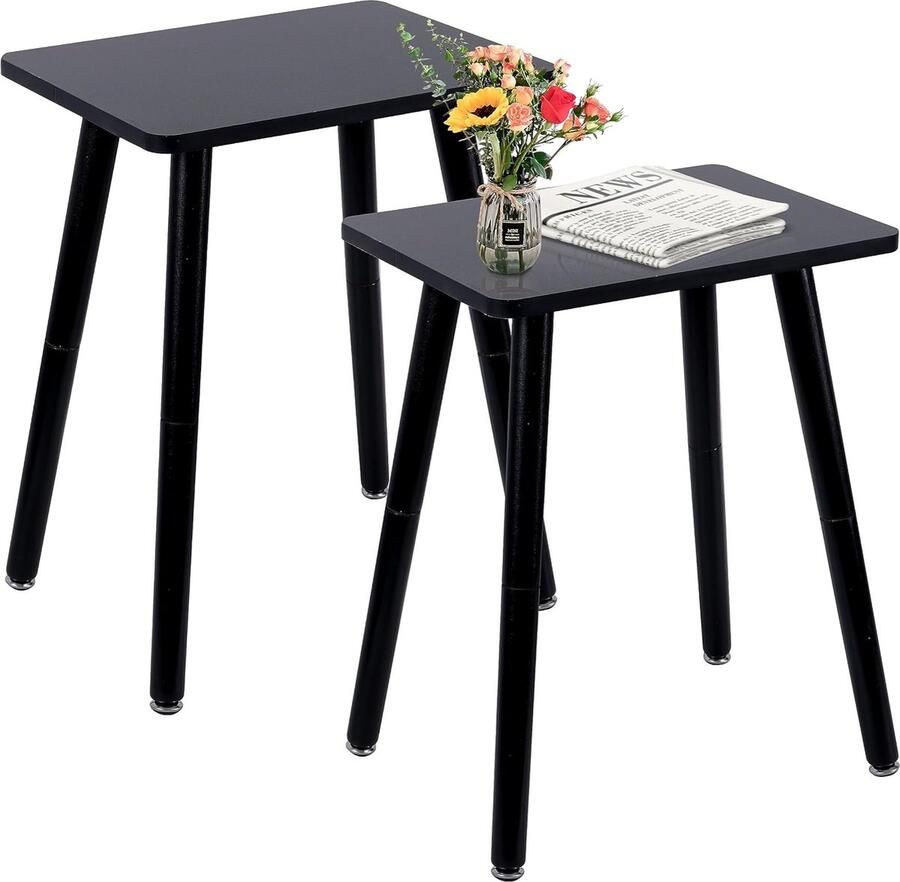 Goodivery Bijzettafel houten nachtkastjes salontafel voor slaapkamer 40 x 30 x 52 cm bijzettafel in de woonkamer nachtkastje in de slaapkamer zwart 2-pack