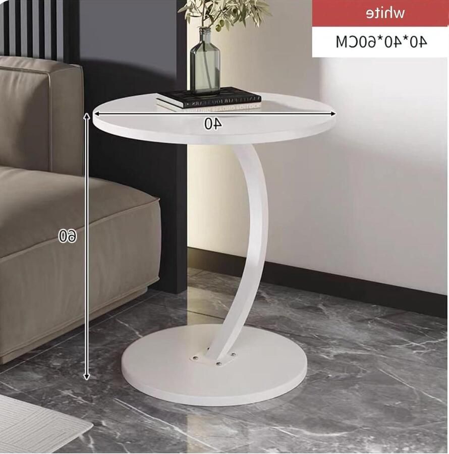 Bijzettafel Houten Wit Eindtafel C-vormige ondersteuning Woonkamer Kantoor Ronde Salontafel Walnoot Tafelblad Diameter 40cm Hoogte 60cm Moderne Stijl