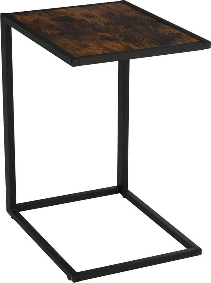 Bijzettafel in C-vorm koffietafel salontafel statafel tafel metaal MDF rustiek-bruin 40 6 x 50 8 x 64 2 cm
