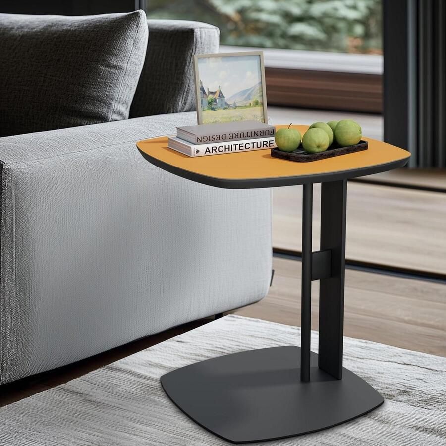 Bijzettafel in C-vorm Luxe krasbestendig leer 45×45×50cm Oranje