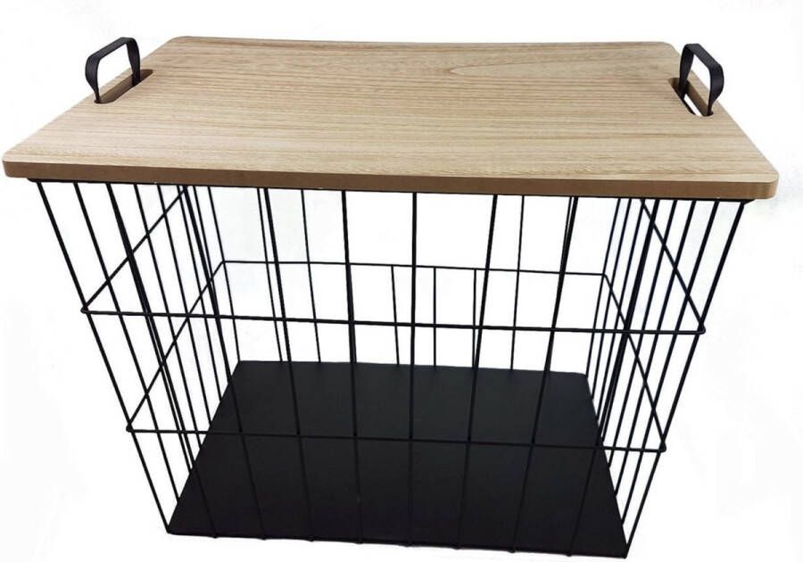 Bijzettafel in metalen mand design metalen mand met houten deksel decoratieve banktafel incl. mand lade