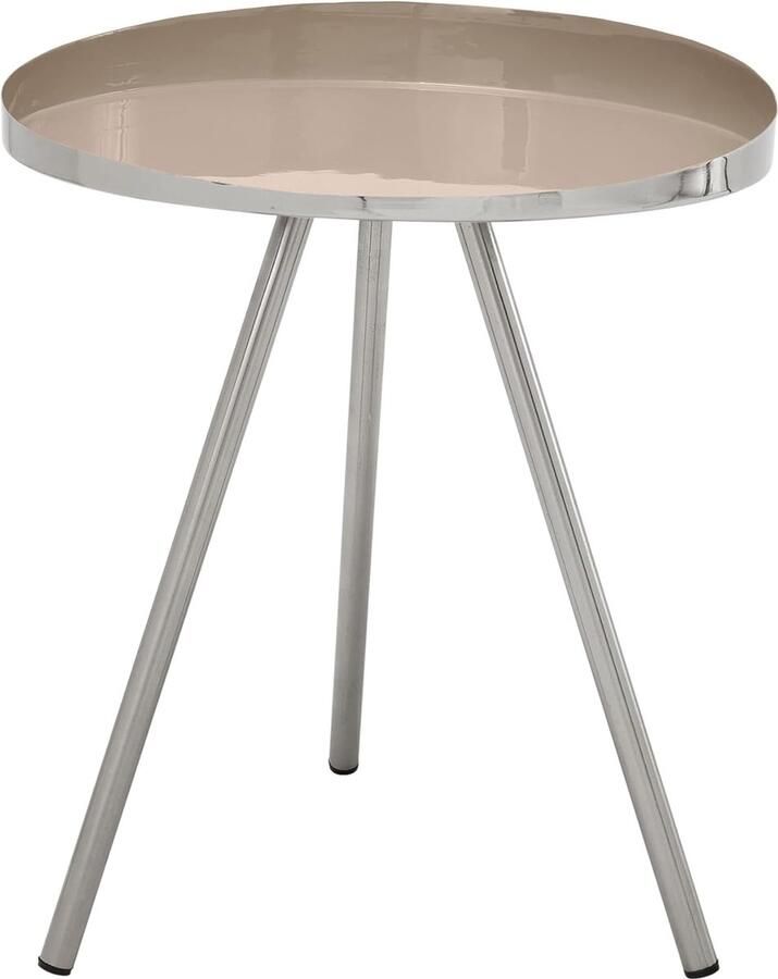 Bijzettafel in tabletvorm rond zilver glanzend 100% ijzer metaal eenvoudig modern driepoot woonkamer bank deco nachtkastje slaapkamer voorkamer planten hoogte: 47 cm taupe
