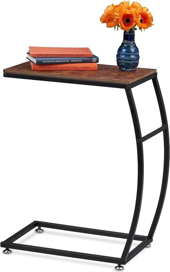 Relaxdays bijzettafel industrieel design u vorm HBD 58.5 x 47.5 x 25 cm tafel voor bank & bed metaal & MDF bruin aankleding met html content