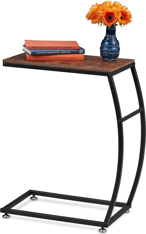 Bijzettafel industrieel design u vorm bruin metaal & MDF voor bank & bed 58.5 x 47.5 x 25 cm HBD