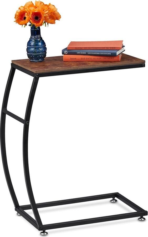 Bijzettafel Industrieel Design U Vorm Multifunctioneel 1 stuk Bruin Metaal & MDF 58.5 x 47.5 x 25 cm