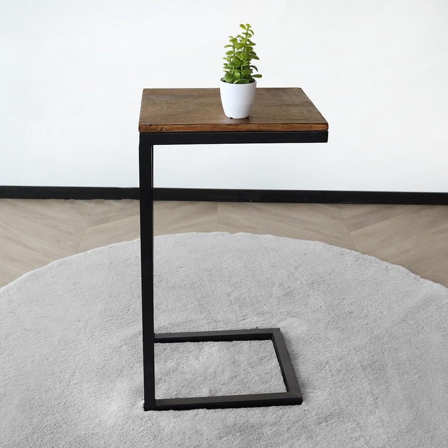 Lizzely Garden & Living Bijzettafel industrieel Jerry 68cm hoog duurzaam mangohout laptoptafel mango side table - Foto 2