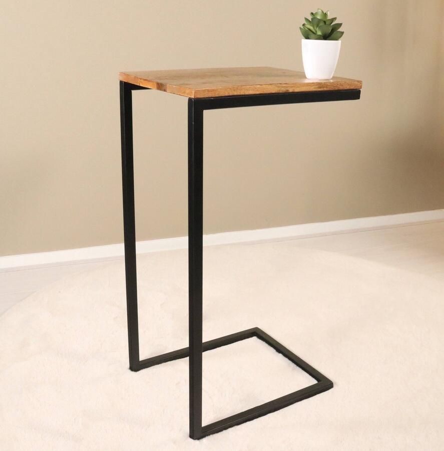 Lizzely Garden & Living Bijzettafel industrieel Jerry 68cm hoog duurzaam mangohout laptoptafel mango side table - Foto 2