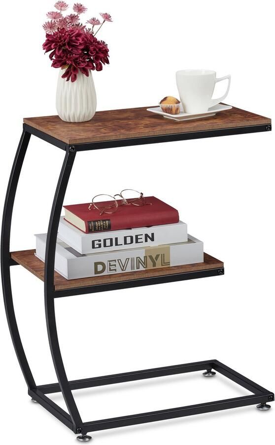 Relaxdays bijzettafel industrieel voor bank 2 etages u vorm 57 5 x 47 5 x 25 cm houtlook