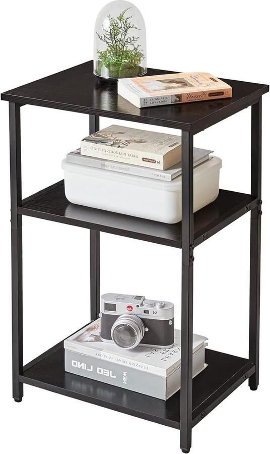 Bijzettafel industriële stijl 3 niveaus robuust stalen frame hal bank woonkamer slaapkamer zwart
