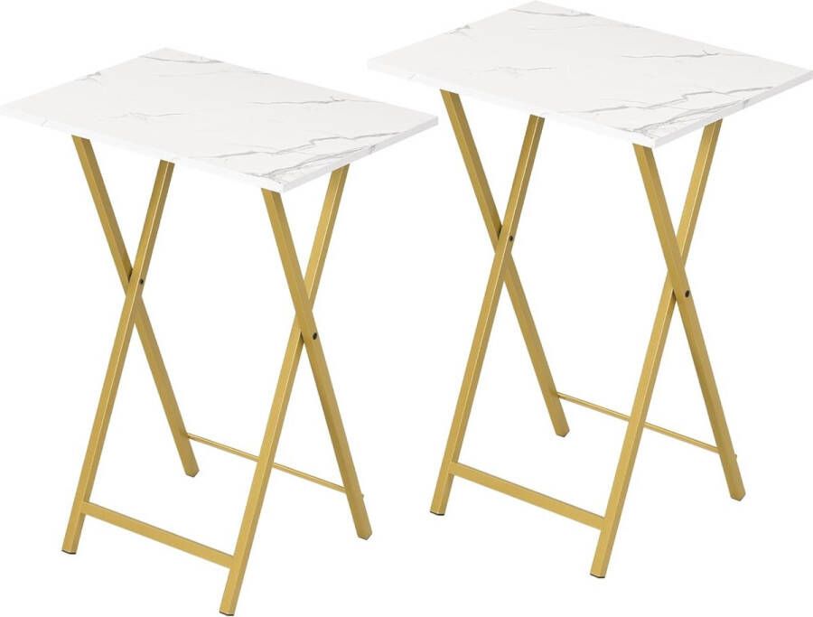 Bijzettafel inklapbaar tv-dienblad tafel set van 2 klaptafel snacktafel voor kleine ruimtes draagbare bijzettafel ideaal voor snacks in de woonkamer marmer en goud