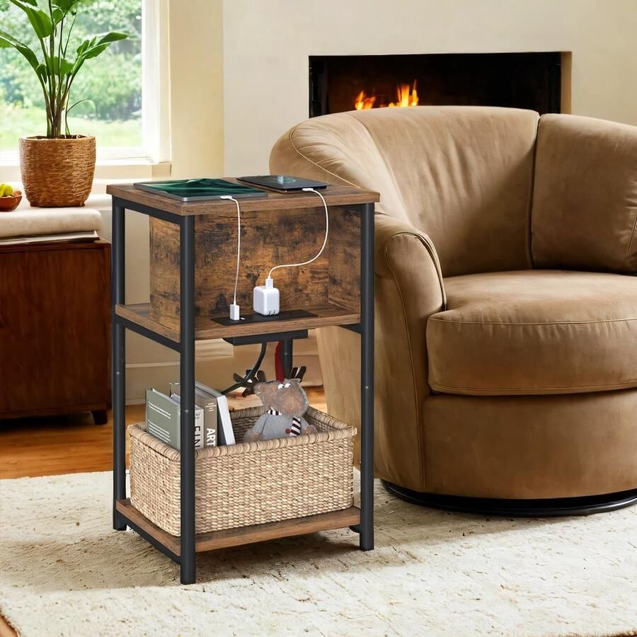 Bijzettafel klein nachtkastje met stekkerdoos smal