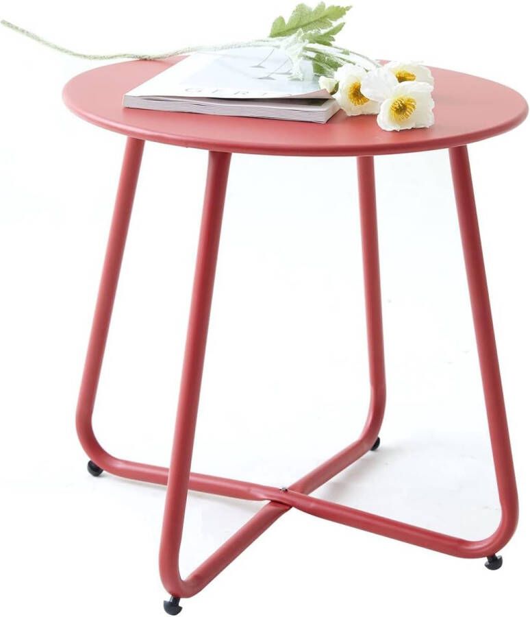 Bijzettafel kleine bijzettafel metaal ronde tuinbijzettafel salontafel en koffietafel met verstelbare tafelpoten (rood Ø 45 x 45 cm)