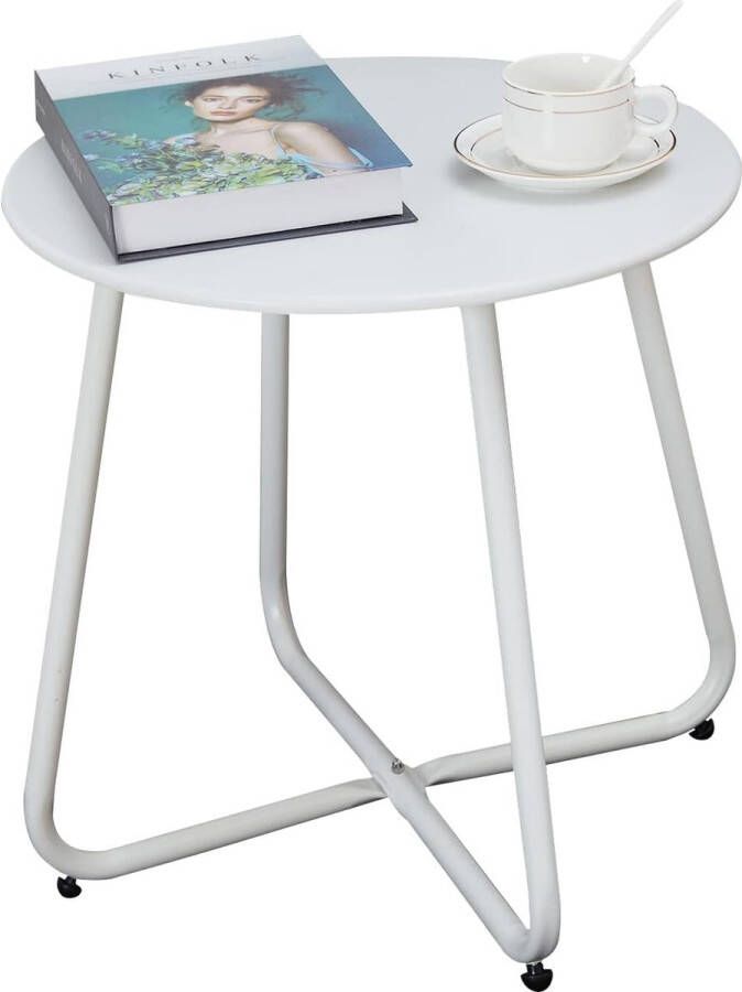 Bijzettafel kleine bijzettafel metaal tuinbijzettafel rond salontafel en koffietafel met verstelbare tafelpoten (wit diameter 45 x 45 cm)