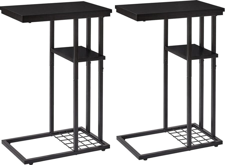 Bijzettafel koffietafel C-vorm elegante kleine salontafel industrieel design set van 2 banktafel 40 x 26 x 615 cm woonkamer slaapkamer zwart HST004B-2 moderne meubels