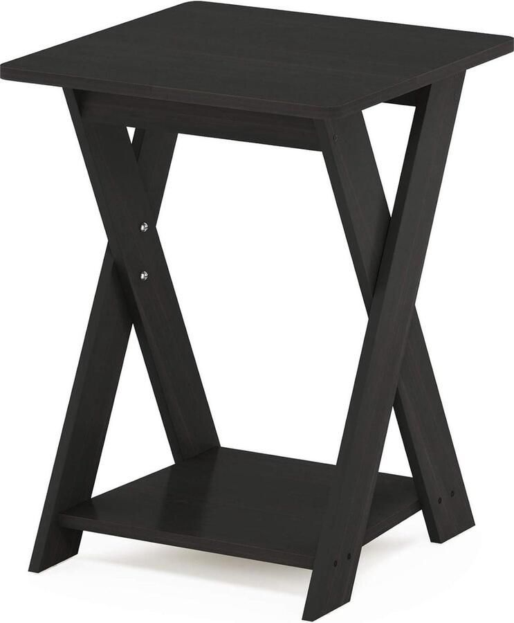 Bijzettafel kruispoten 2 niveaus hout espresso moderne stijl 395 x 395 x 508 cm