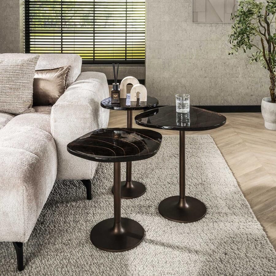 Bijzettafel L Eclipse glazen tafel handgemaakt uniek koper 60 cm hoog woonkamer hal slaapkamer hotel chique