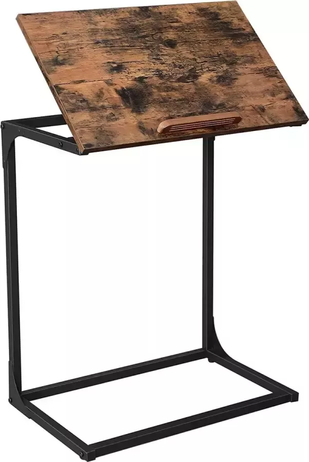 Bijzettafel laptoptafel met verstelbaar oppervlak 55 x 35 x 66 cm banktafel bureau slaapkamer woonkamer eenvoudige constructie stalen frame industriële stijl vintage bruin-zwart LNT057B01