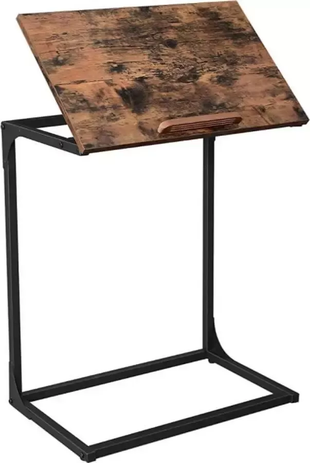 Bijzettafel laptoptafel met verstelbaar oppervlak banktafel bureau slaapkamer woonkamer eenvoudige constructie stalen frame industriële stijl vintage bruin-zwart LNT057B01