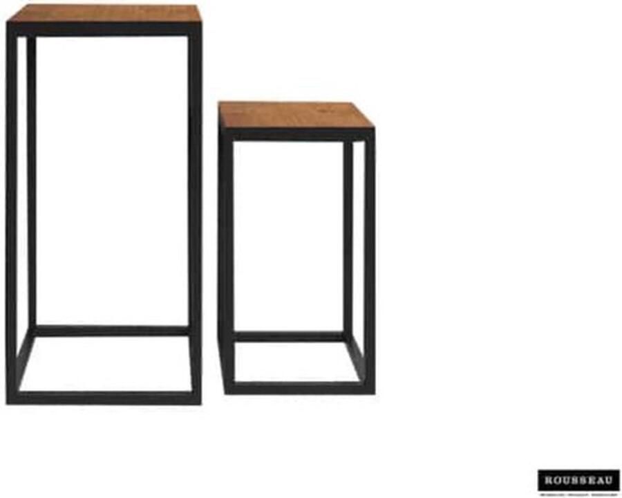 ZAZA Home Bijzettafel 'Madeira' 2-delig Mangolia Structuur metaal blad exotisch hout mangolia