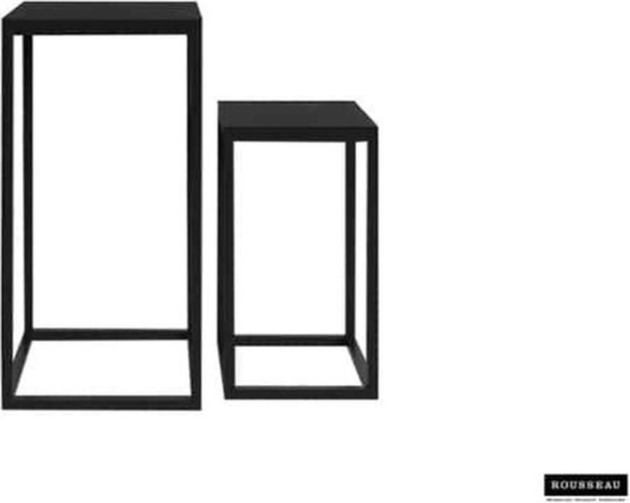 ZAZA Home Bijzettafel 'Madeira' 2-delig Mangolia zwart Structuur metaal blad exotisch hout mangolia