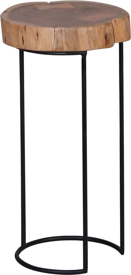 Rootz Living Rootz Bijzettafel Massief Acaciahout Metalen Poten Landhuisstijl Boomstamvorm Natuurlijk en echt hout