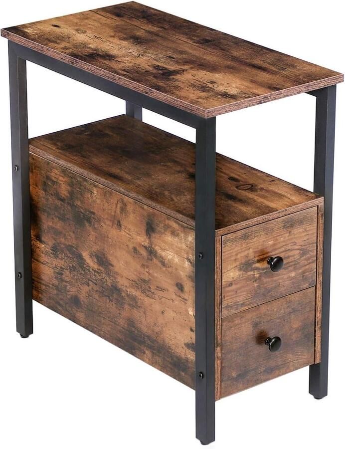 Nachtkastje met 2 laden Houtlook Industriële stijl 48 x 30 x 61 5 cm