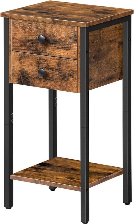 Bijzettafel met 2 Laden Multifunctioneel 1 stuk Donkerbruin Metalen Frame