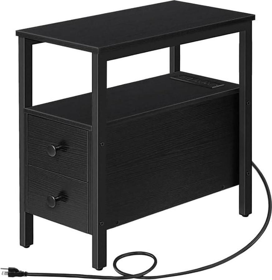 Side Table with 2 Drawers USB Connection and Charging Station Bedside Table for Living Room Bedroom Decoration Black