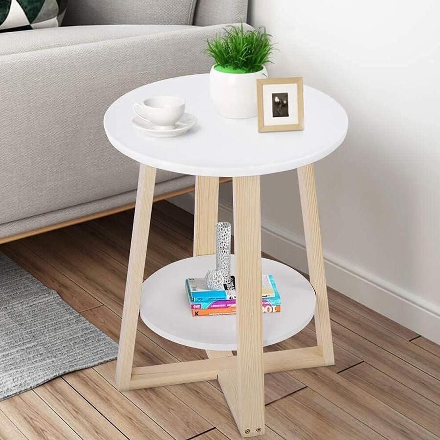 Allecto plus Bijzettafel met 2 niveaus en opbergruimte in modern design Wit 40 x 40 x 50 5 cm Stijlvolle bijzettafel voor woonkamer met extra opbergmogelijkheden